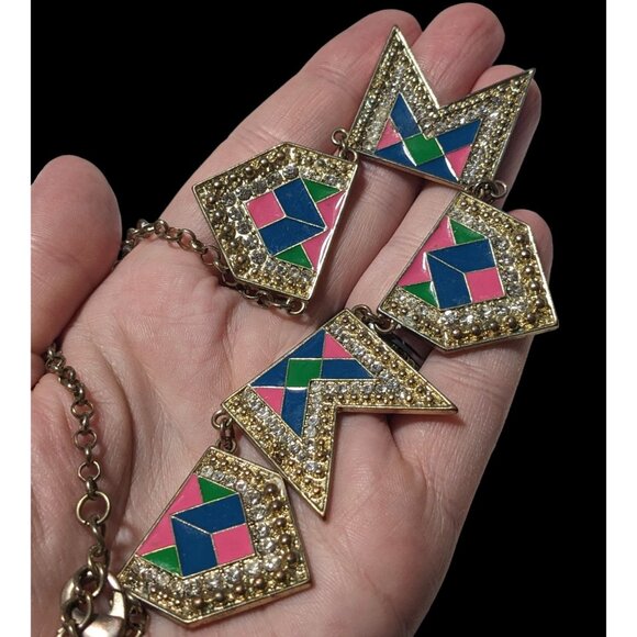 Retro Glam Rainbow Geometric Statement Necklace - Picture 5 of 8
